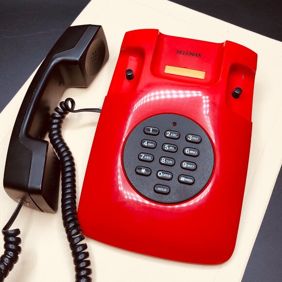 80s Telemax Red Black Princess Telephone with Cord and Handset Retro Electronics - Picture 4 of 11